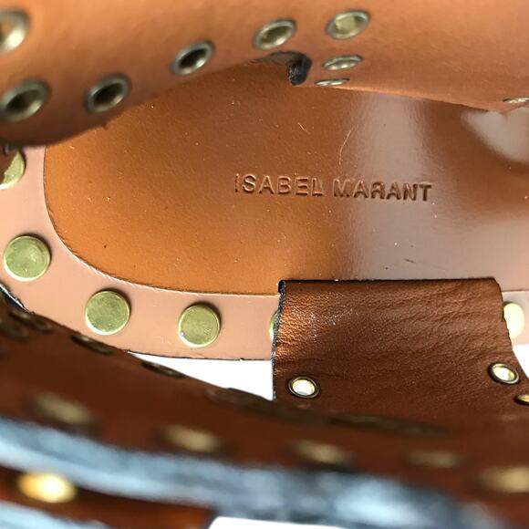Isabel Marant Jaeryn Grommet Sandals Womens Sz 10 Brn Leather Studded block heel - Picture 3 of 7
